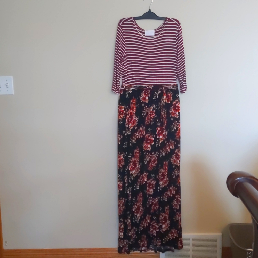 French Grey Floral Full Length Maxi Dress